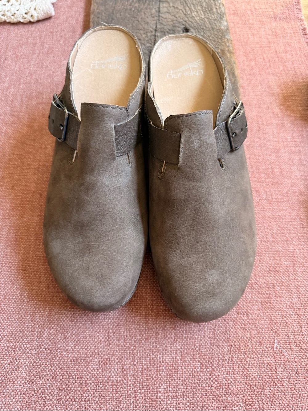 Dansko Taupe Suede Clog Mules